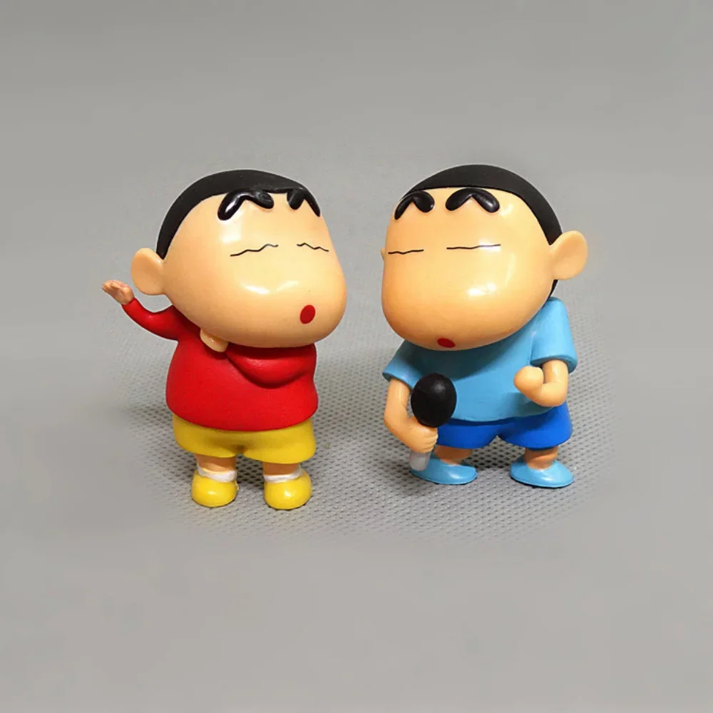 Bandai Crayon Shin-Chan Anime Figures Japanese Set of 10 Fishing Puppy Kawaii Mini Size Suit Figurines Collectibles Gifts