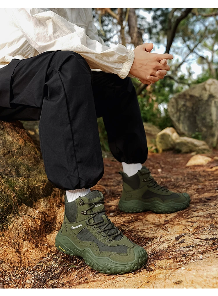 Modische Herren-High-Top-Stiefel mit dicker Sohle, abriebfest, bequem und atmungsaktiv, ideal für Outdoor-Abenteuer, Camping und Wandern. – Detail 16