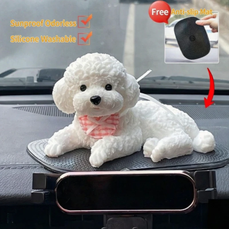13CM Realistic Puppy Shaped Car Dashboard Decor Ornament High-quality Silicone Material Super Soft&Quick Rebound Teddy Statue