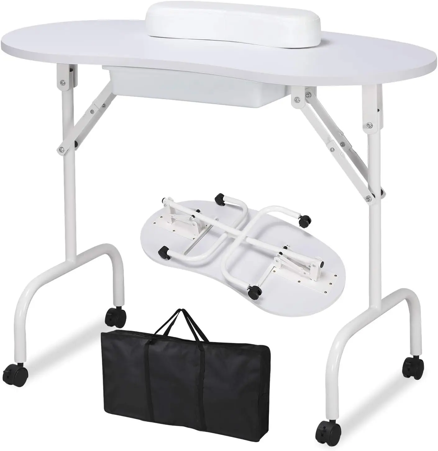 

Yaheetech 37-inch Portable & Foldable Manicure Table Nail Desk Workstation Client Wrist Pad/Controllable Wheels/Carrying Case