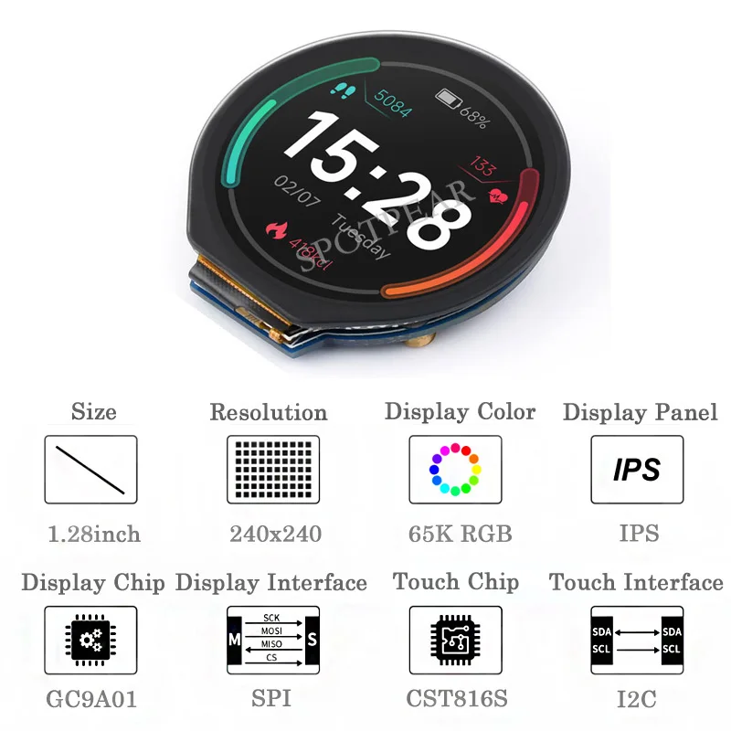 Raspberry Pi Pico 1.28inch Round Touch LCD Display Screen Module SPI I2C For Arduino/STM32