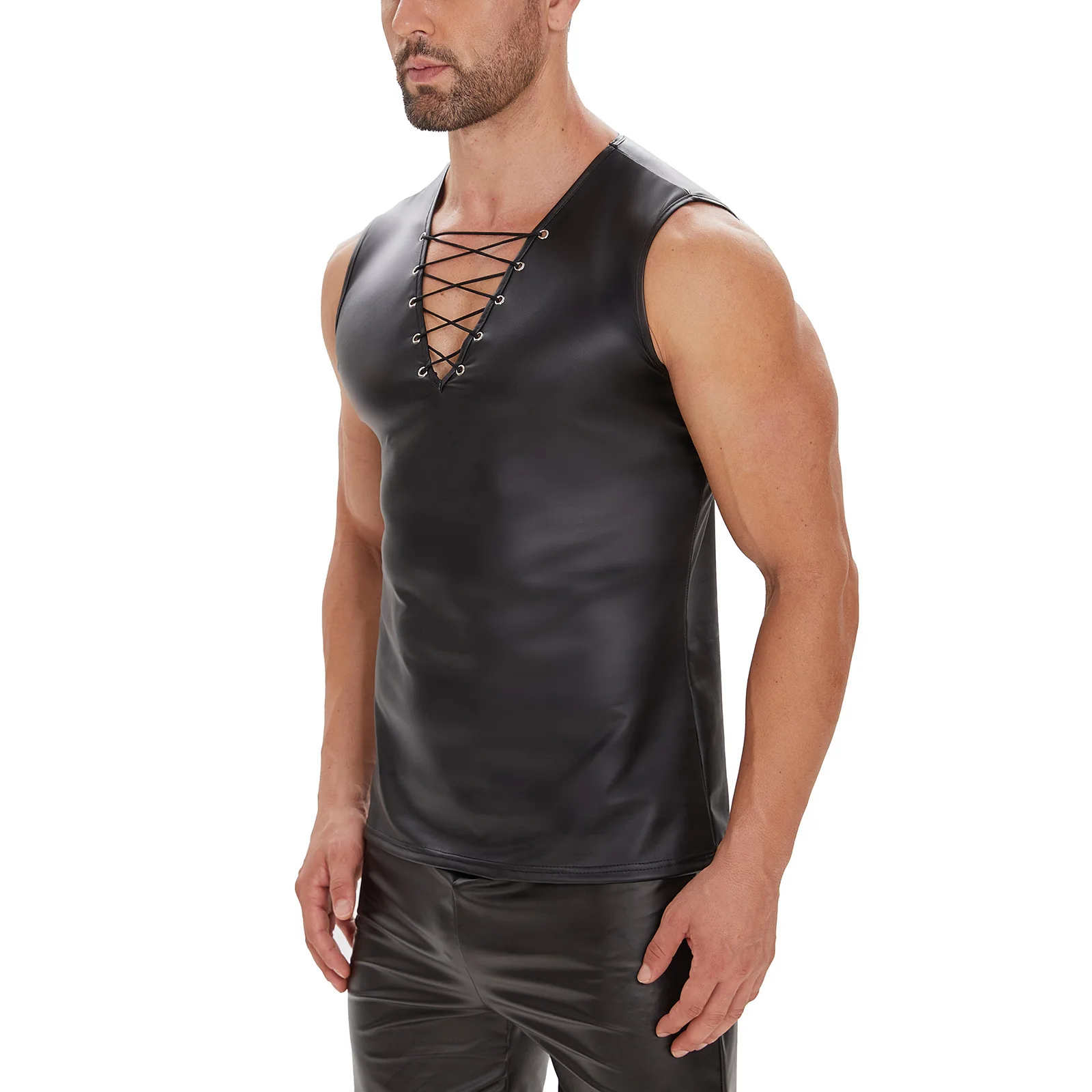 Men's Sexy Tank Tops With Drawstring Night Club Wear Stage Wear Vests Solid Color Sleeveless Tops For Male Size 7XL