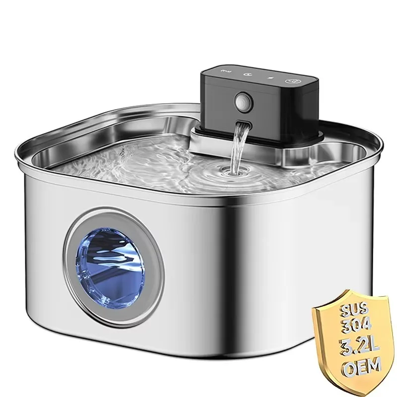 

3.2L Stainless Steel Wireless Automatic Cat Dog Water Fountain 4000mah Battery Power Portable