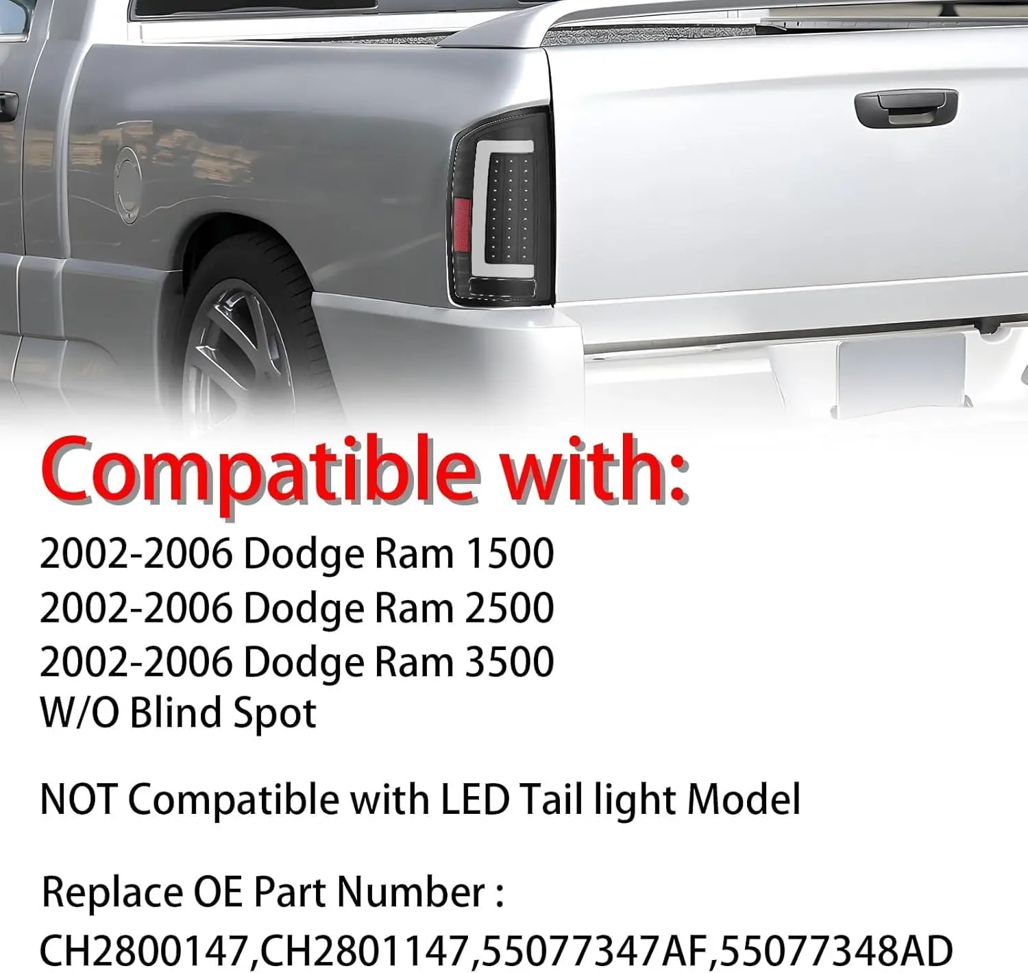 2 Stuks Led-achterlichten Voor 2002-2006 Dodge Ram 1500 2500 3500 Zwarte Behuizing Witte Lens