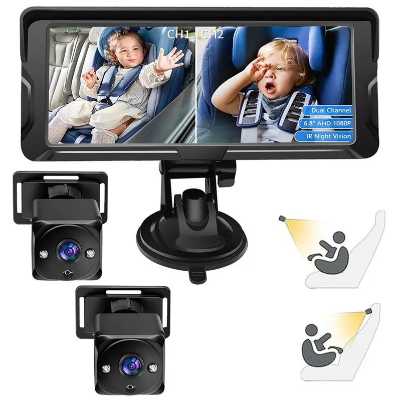 A92Z Automotive Baby Camera Car Mirror With 6.8 Inch Dual Channel 1080P Display 2 IR Night Vision Camera