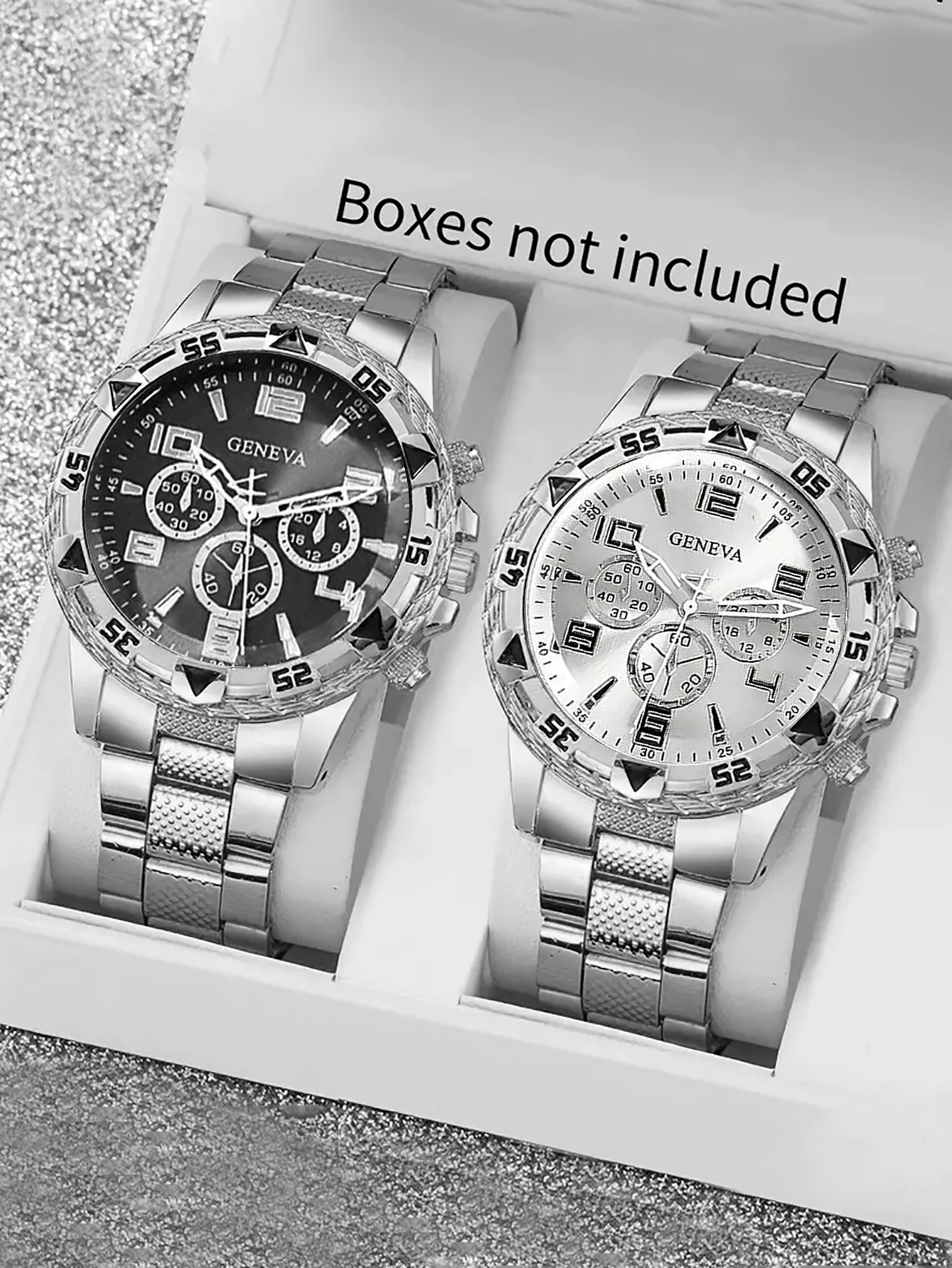 Men's business watch, fashionable Arabic numeral dial, steel strap, men's quartz watch set (without packaging box)