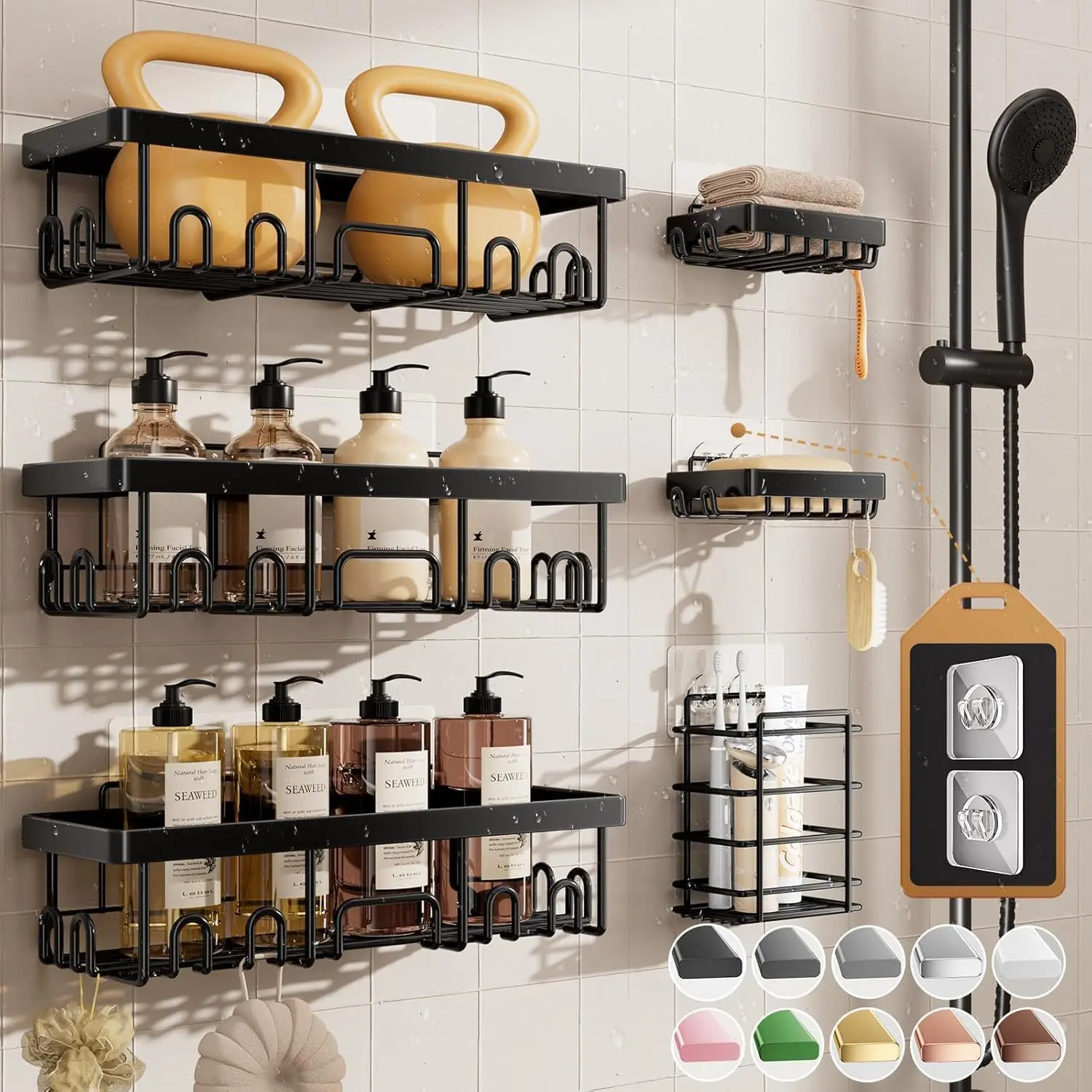 Shower Caddy Basket Shelf with Soap Holder No Drilling Shower Wall Shelves Rustproof Bathroom Shower Storage Organizer