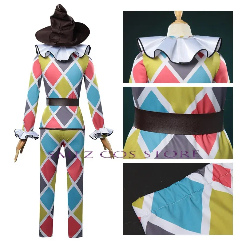 Clown Acrobat Cosplay Mike Morton Cosplay Identity V Costume Game Grid Uniform Hat Wig Suit Party Play Outfit for Man Woman