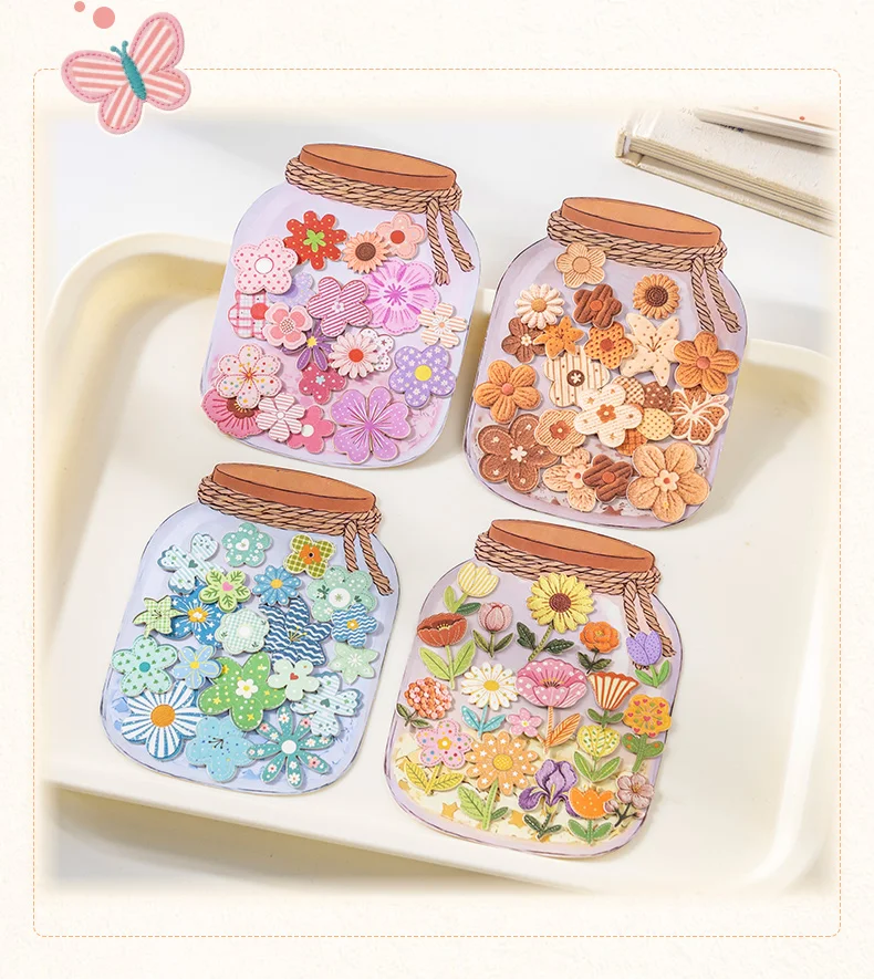 Journal GO Mini Flower Hard Card Sticker Set 90 Sheets of Floral & Plaid Patterns for Journaling Scrapbooking and DIY Crafts