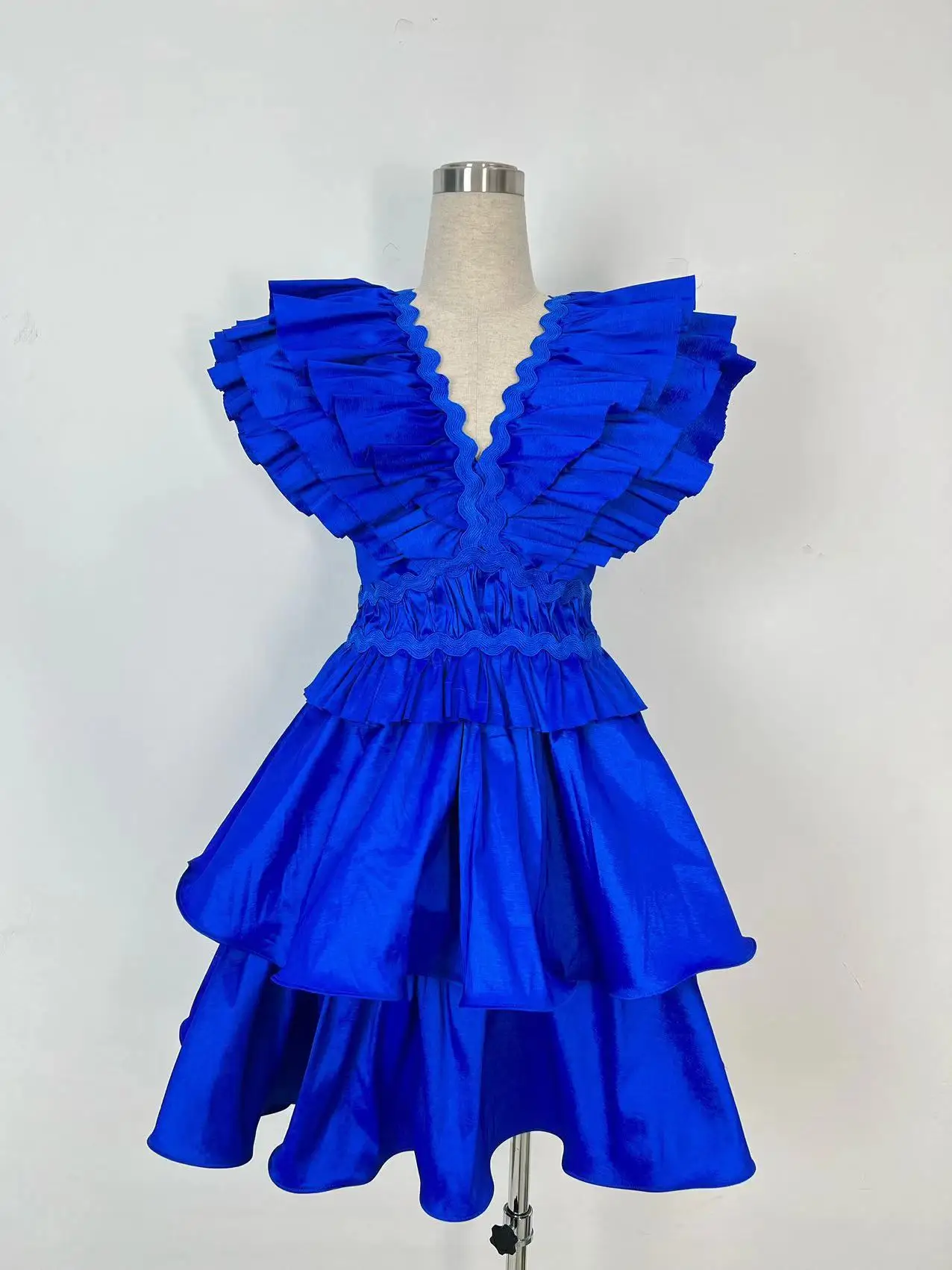 

SEQINYY Elegant Mini Dress Summer Spring New Fashion Design Women Runway Ruffles Pleated A-Line Casual Holiday High Street