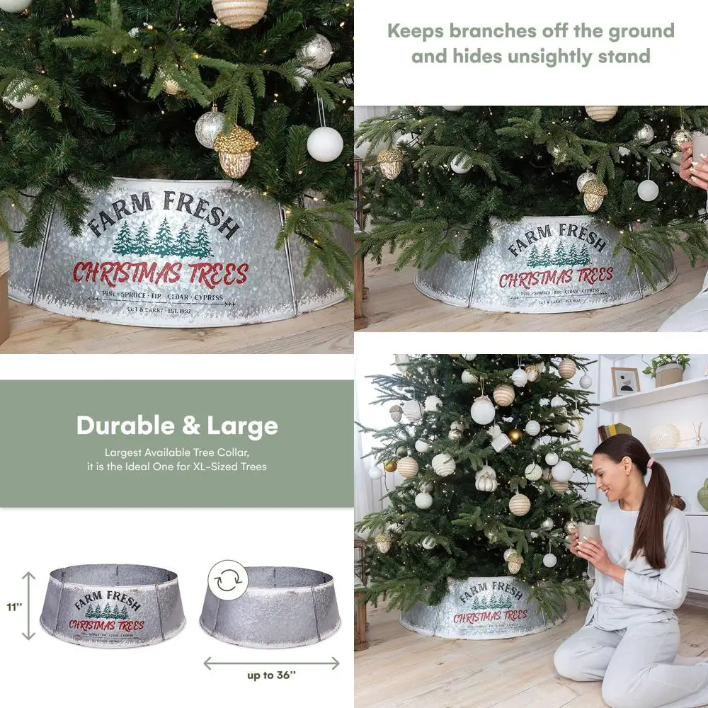 

Регулируемый металлический ошейник для рождественской елки в деревенском стиле для деревьев от больших до XL — состаренная белая отделка, домашний праздничный декор