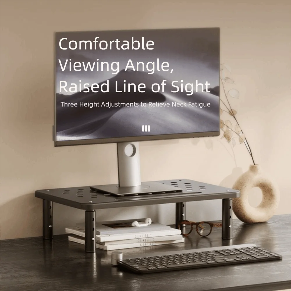 3 Height Adjustable Computer Monitor Riser Airflow Vents Elevated View Angle Desktop Screen Elevator Large Load Bearing