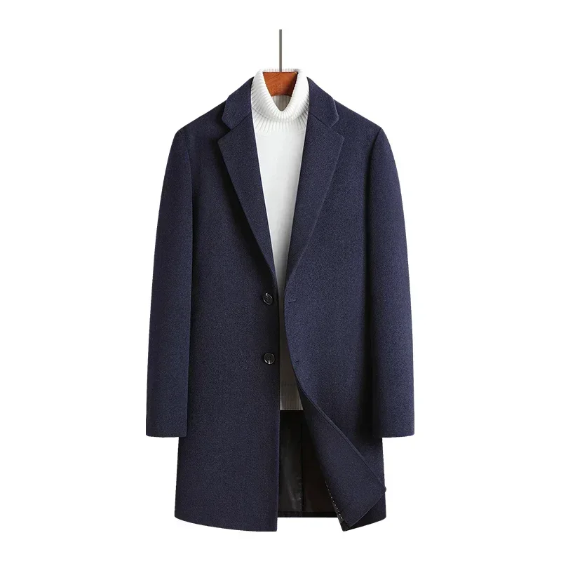 Wool content 51% Wool coat men\'s medium and long cashmere jacket youth slim suit collar woolen trench coat winter coat men