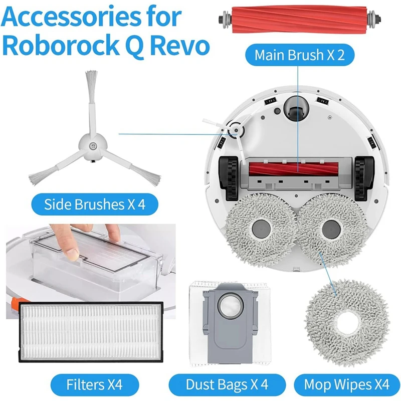 Roborock Q Revo 교체 부품, 로봇 진공 청소기용 액세서리, 메인 사이드 브러시 헤파 필터 걸레 천 먼지 봉투