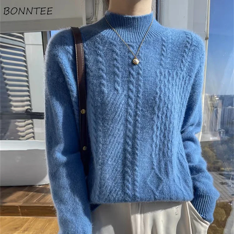 Tender Pullovers Women's 2024 New Half High Collar Jumpers All-match Temper Ropa Elegante Para Mujer 이너니트 Basic Tops Leisure