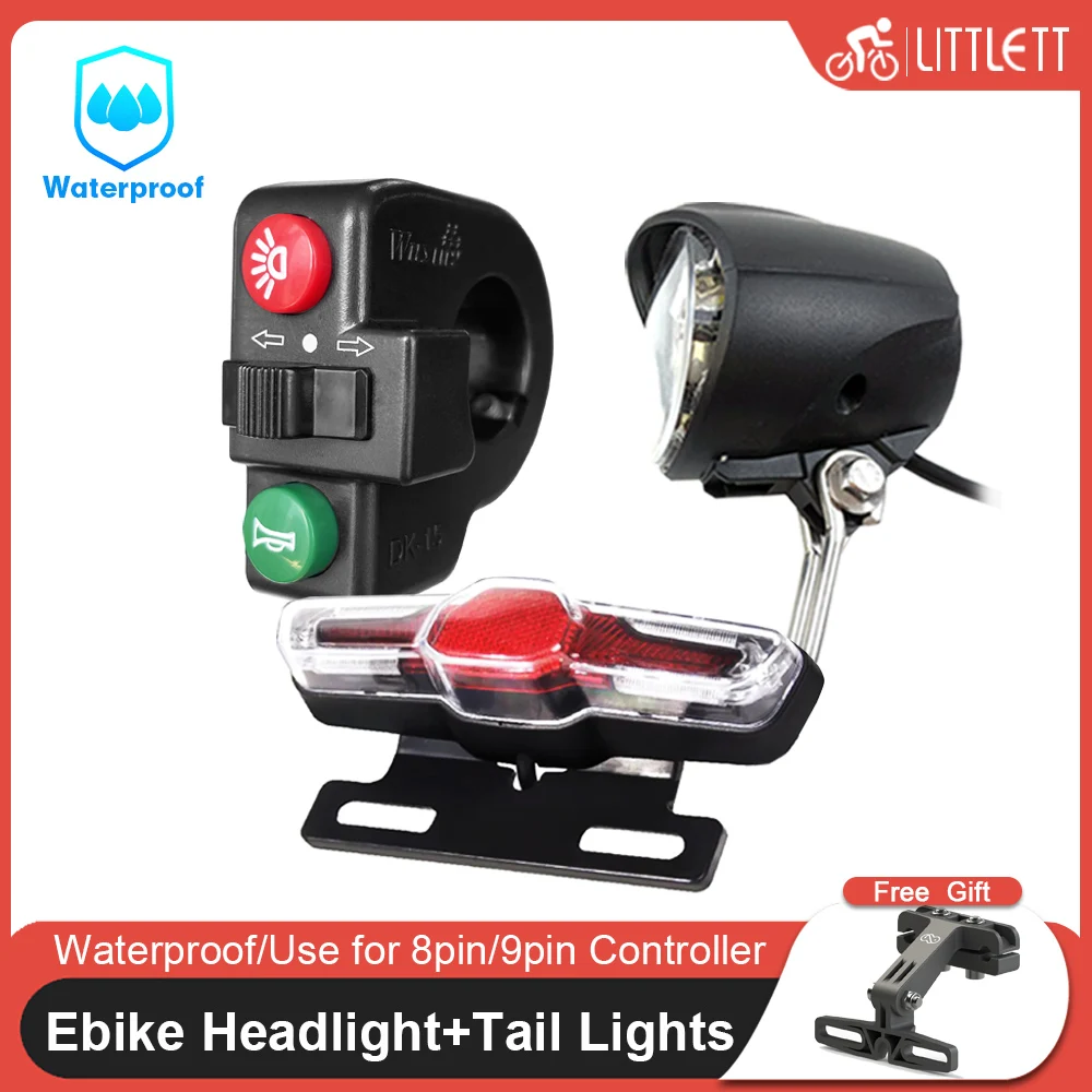 Electric Bike Tail Rear Lights, Waterproof Line, Tail Group Horn, Brake Light, Turn Signal Set, 36V, 48V