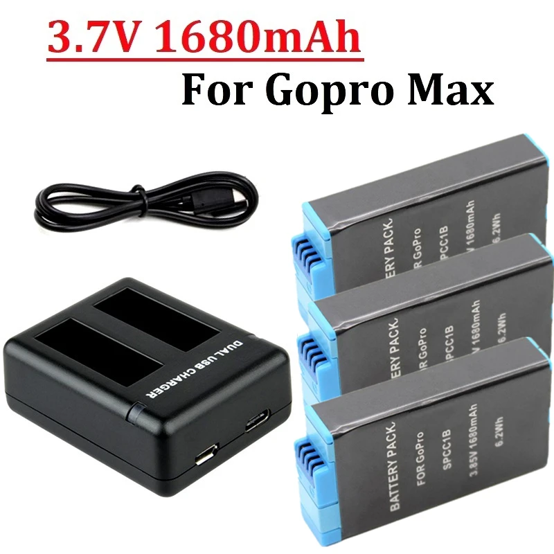 1680mah Battery or dual slots charger kit For Gopro max Gopro hd hero max for Gopro Max 360 Action Camera Batteries Accessories