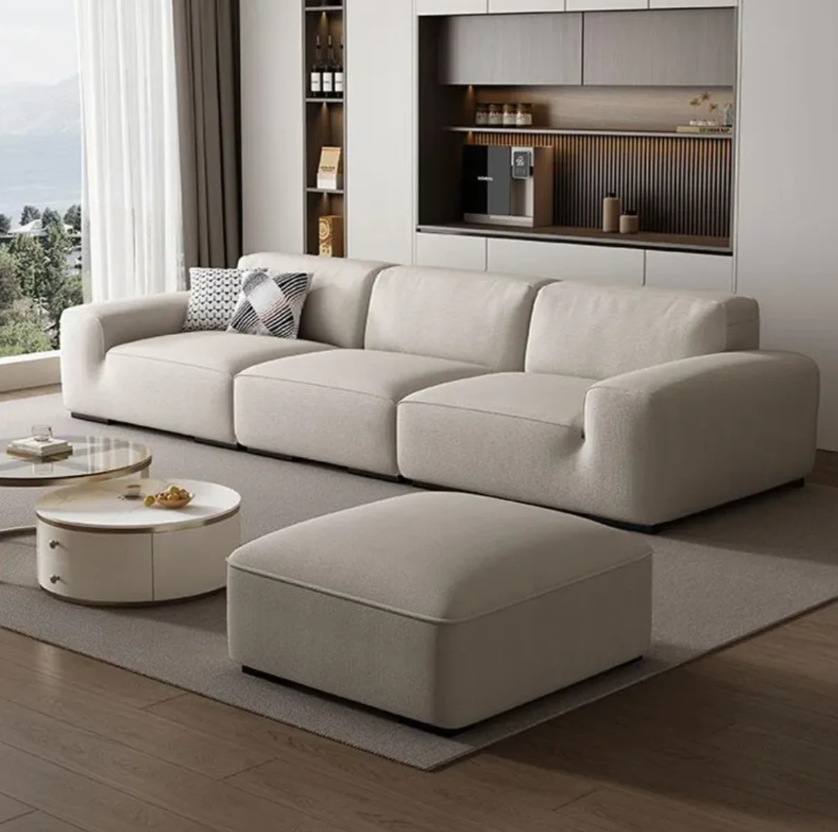 

#Chenille Chesterfield Sectional Sofa Block Set Modular Modern Minimalist Straight-Line Design For Small Apartments Villas Hotel