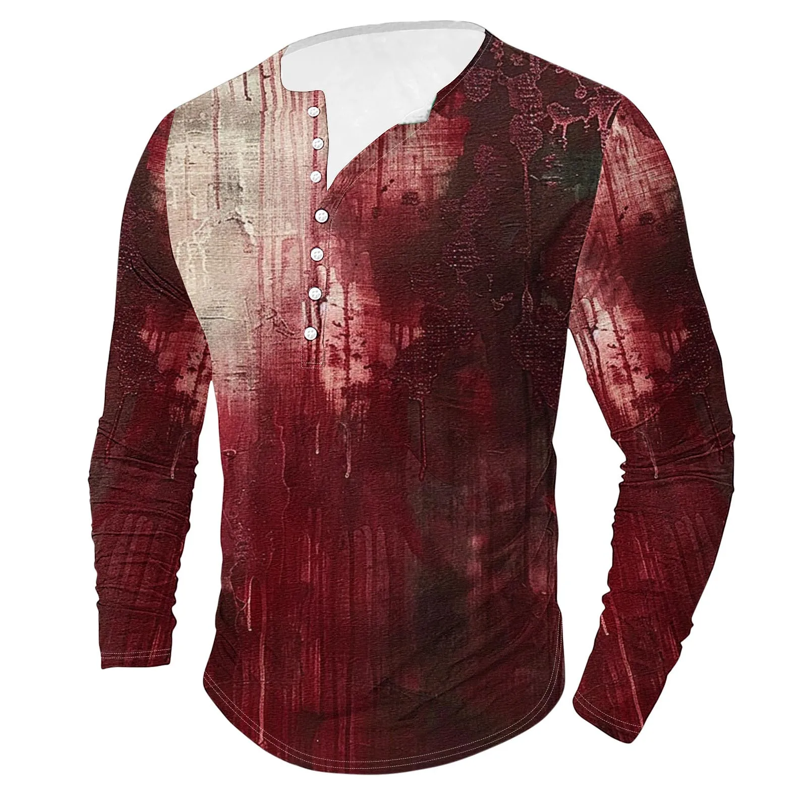 Halloween T Shirt For Men Henrley Shirt Blood Stains Graphic T-Shirts Long Sleeve Tee Oversized Clothing Tops Outdoor Streetwear