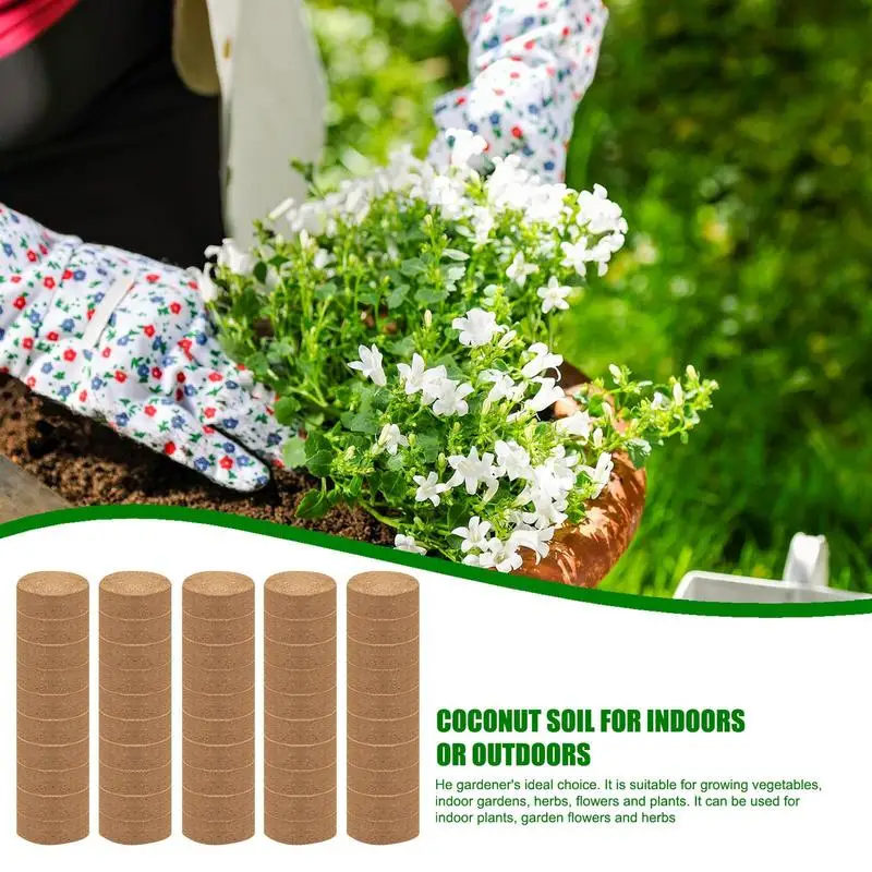 50pcs Coconut Fiber Coir Vegetable Seedling Block Pot Compressed Coco Coir Fiber Potting Soil Indoor Outdoor Gardening Supplies