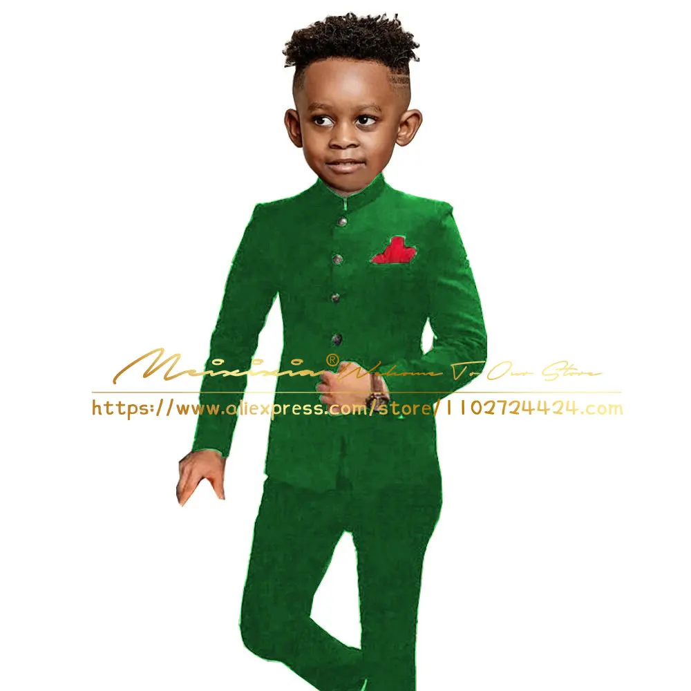 Black Suit for Boys Wedding Tuxedo Indian Style Jacket Pants 2 Pieces Slim Fit Kids Fashion Party Dress Child Clothes