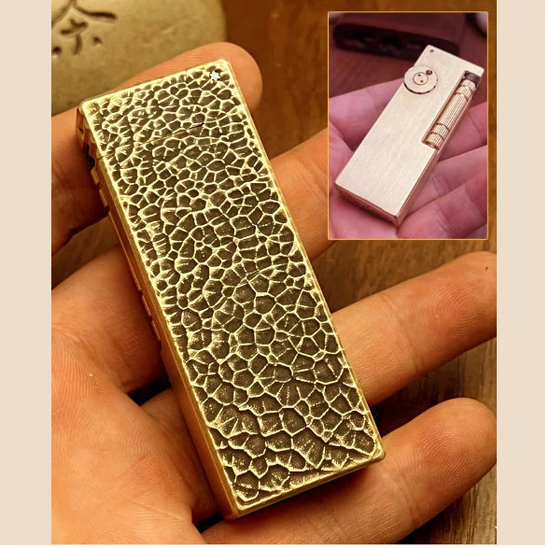 Trench Kerosine Lighter Full Brass Body Classic Retro Engraved Surface Side Wheel Ignition Slim & Sealed Smoking and Collecting - Image 3