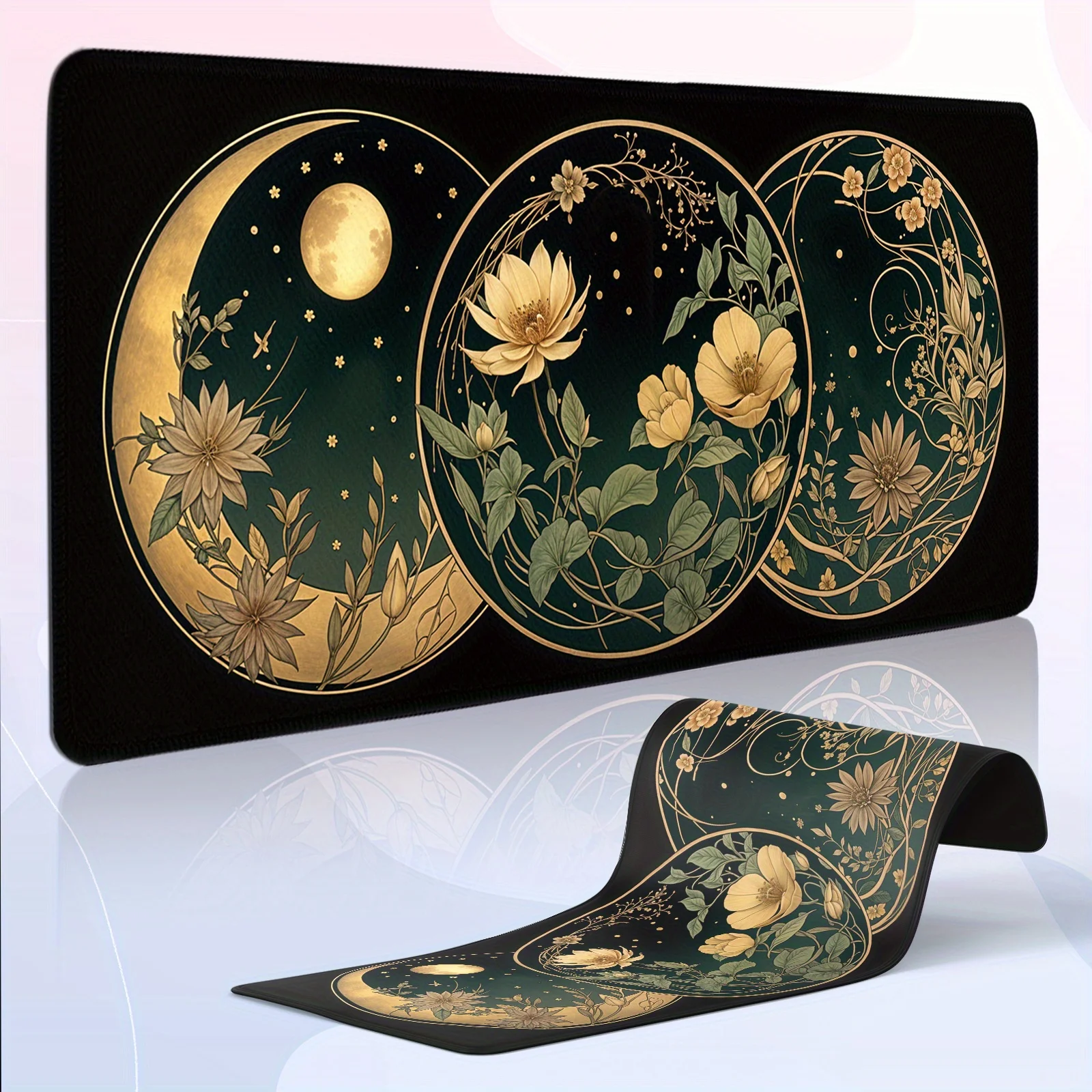 

Three-moon-patterned dark background mouse pad, anti-slip rubber base, high-definition printing, suitable for home and office