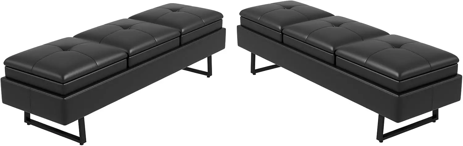 

6-Seat Waiting Room Bench - 2Pcs Reception Chairs with Thickened PU Leather & with Adjustable Feet, Black