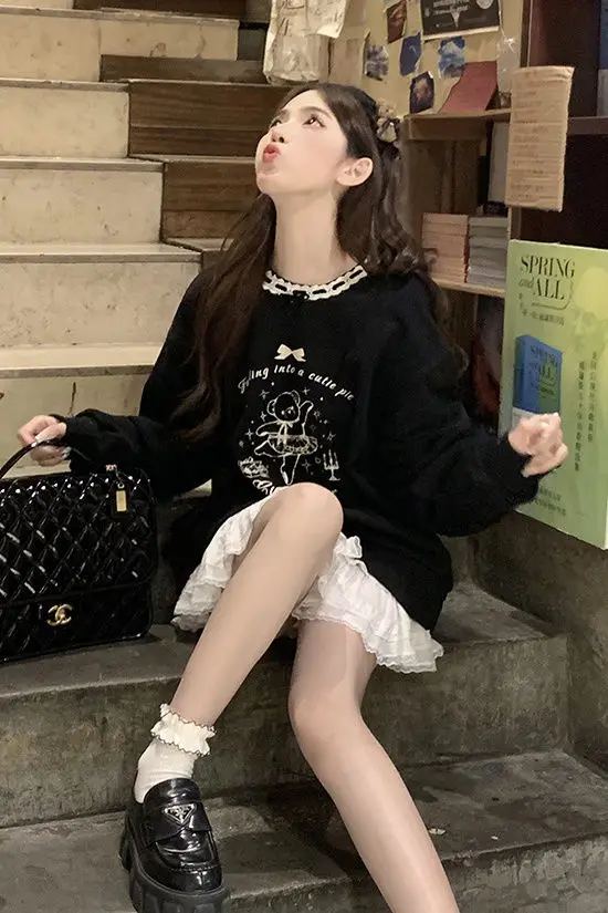 

Gagarich Sweet Spicy Design Sense японская толстовка с длинными рукавами женская осенняя студенческая свободная посадка для похудения, короткая, как чехол для тела