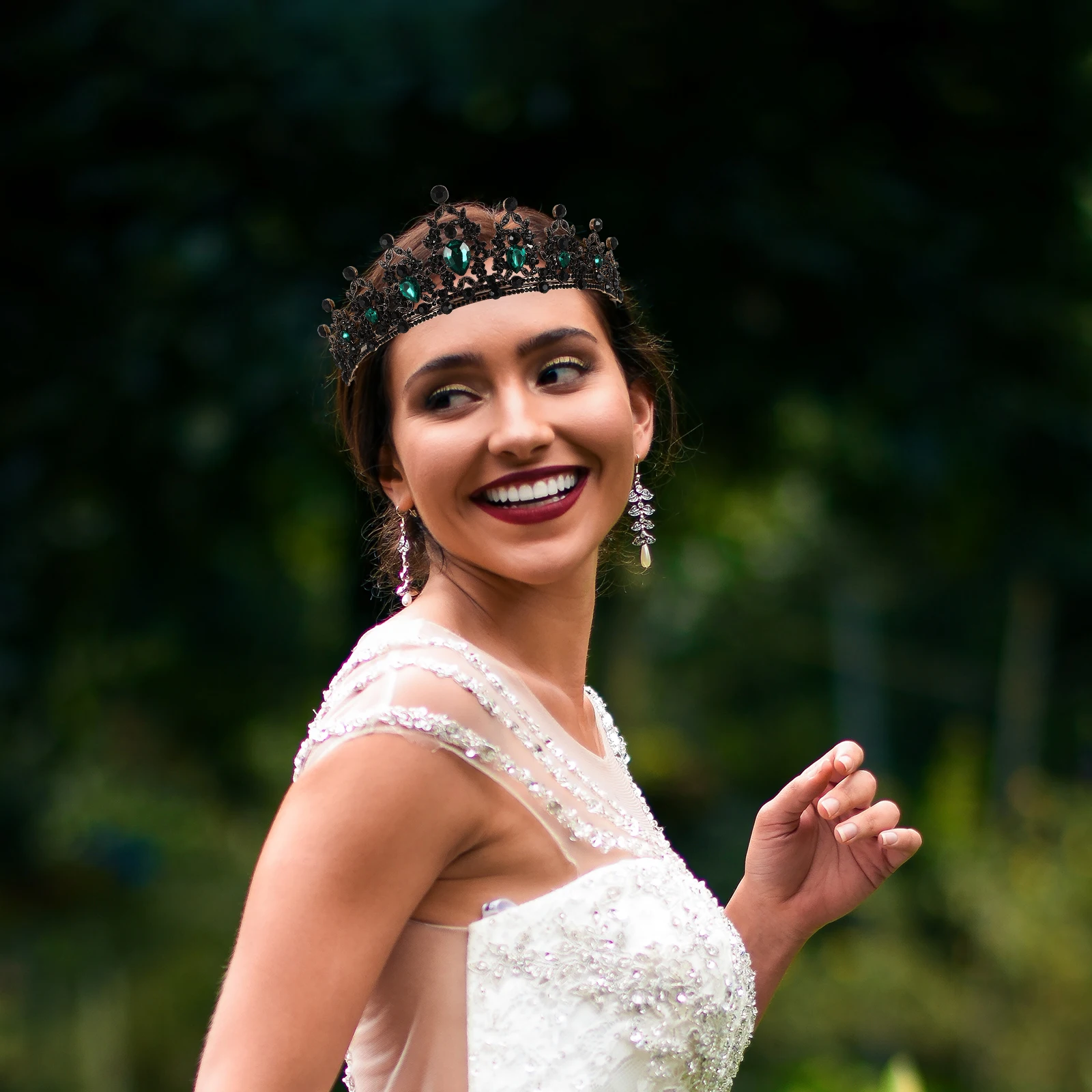 

Elegant Bridal Crown Rhinestones Wedding Headdress Fashion Headwear Photography Accessories Green Bright Chic Unique Structure