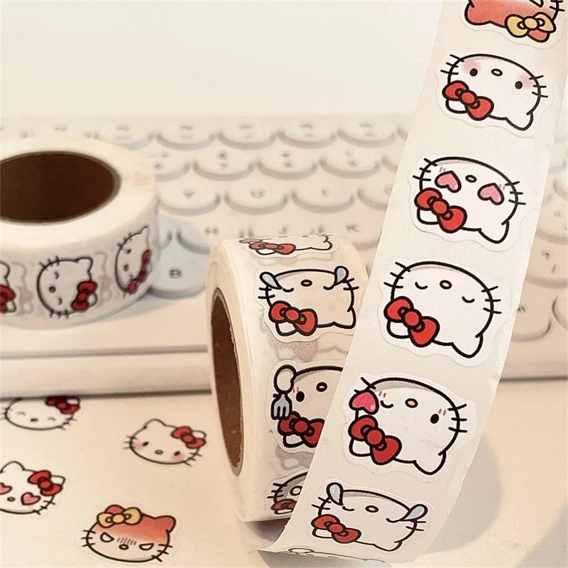 Sanrio Hello Kitty Roll Stickers Cute Cartoon KT Cat Sealing Sticker Kawaii Charm Room Decoration Decorative Holiday Gifts