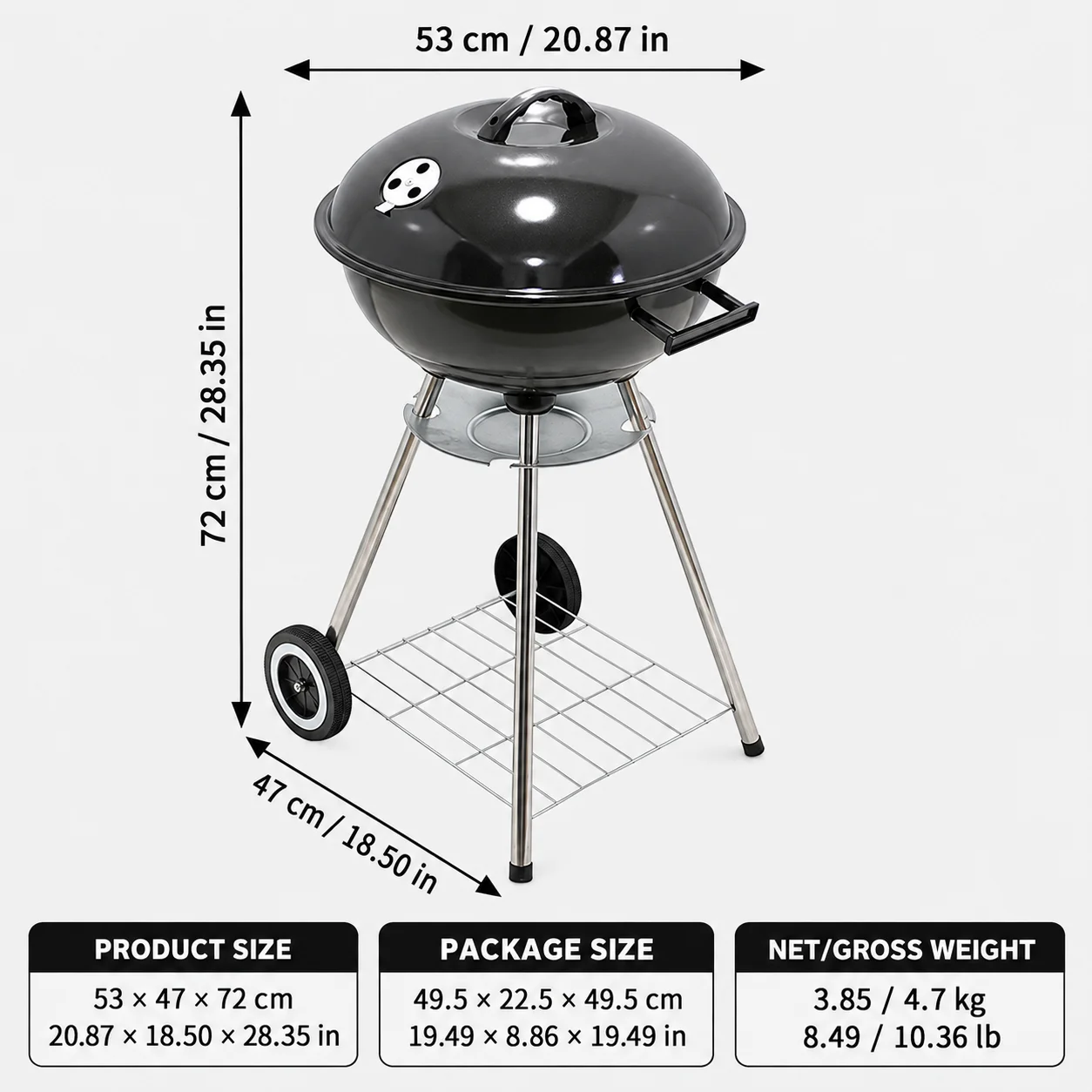 18-Inch Apple Grill Outdoor American Grill Round Hand Push Portable Grill Four-legged Grill