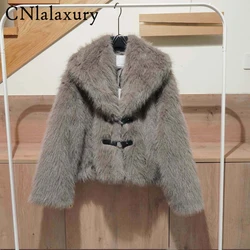 Original Quality Woman Winter Turn-Down Collar Long Sleeve Warm Loose Outerwear Women Short Faux Fur Jackets Casual Coat Mujer