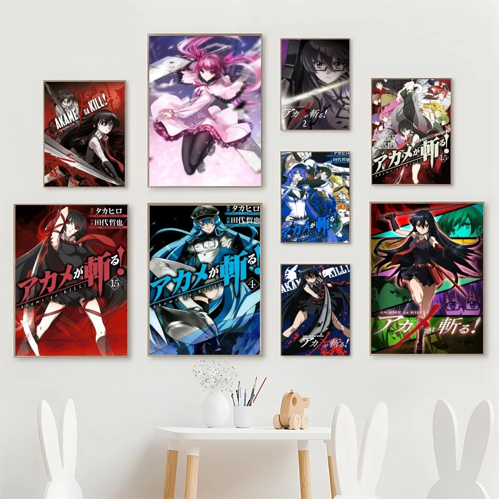 1pc Akame Ga Kill Anime Poster Self-adhesive Art Waterproof Paper Sticker Coffee House Bar Room Wall Decor