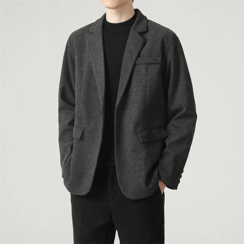 

2024 New Blazers Men Solid Casual Loose Autumn Winter Suit Handsome Daily Korean Style Male Vintage Advanced All-match X01