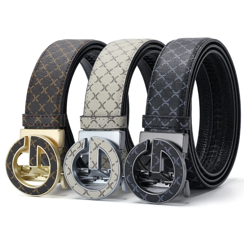 

Men's Luxury Automatic Buckle Belt Fashion Plaid Pattern PU Leather Waist Belt Business Casual Designer Belts For Men