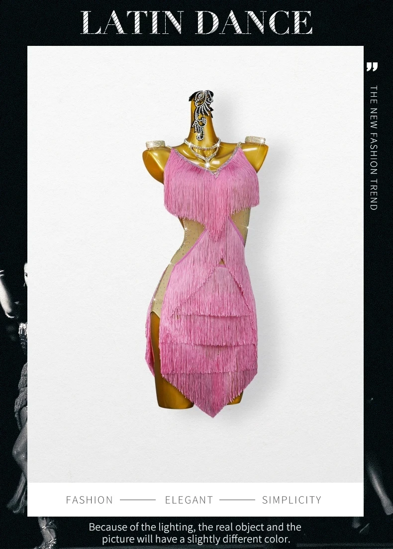 2026 Lateinamerikanisches Tanzkleid, Damen-Ballroom-Röcke, Performance-Kostüm, Mädchen-Sexy-Kleidung, Abschlussball-Anzug, Damen-Fransenkleid, Elegante Tanzkleidung – Detail 2