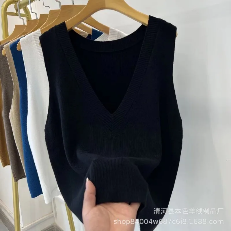 عميق الخامس الرقبة محبوك سترة سترة الخريف المرأة الجديدة محبوك سترة