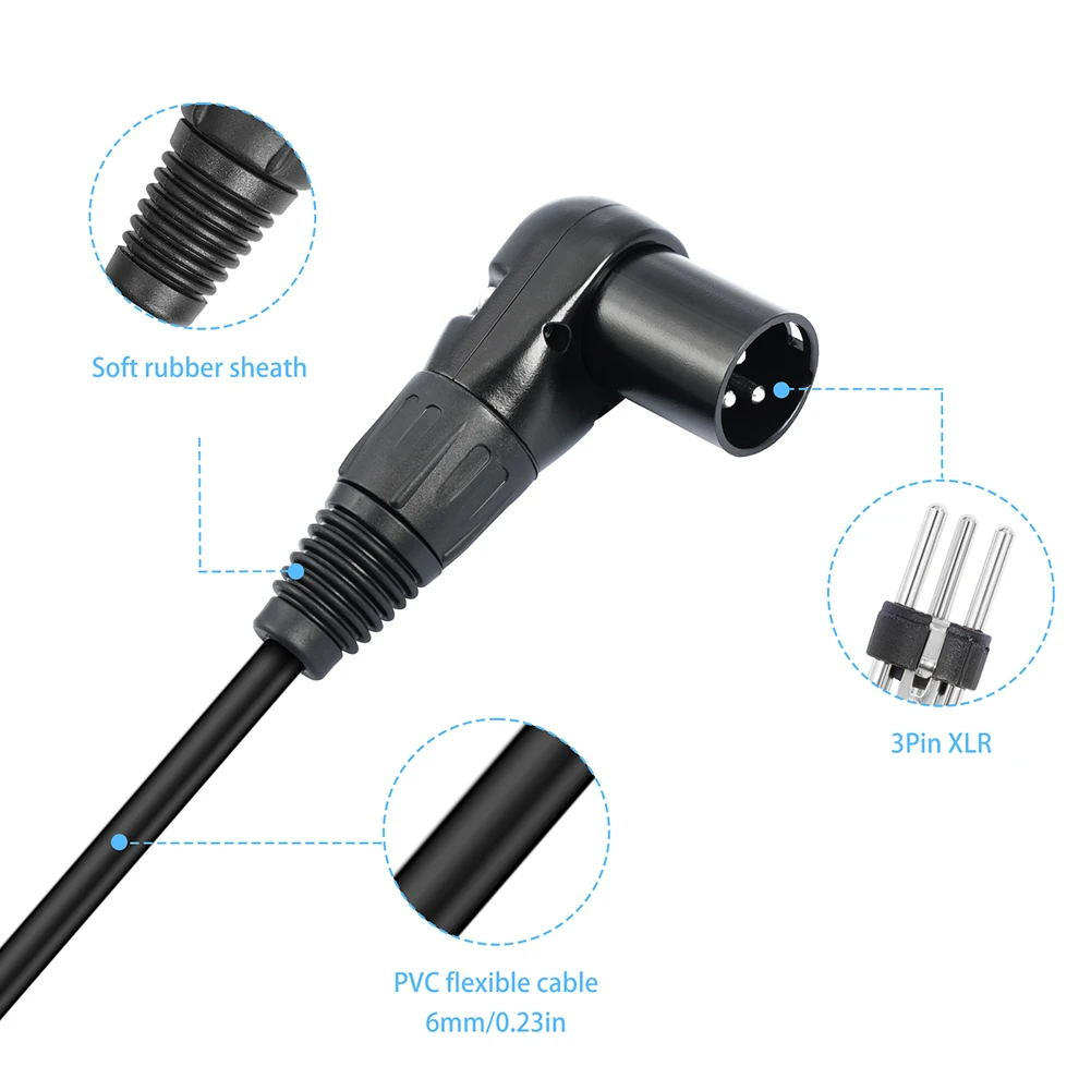 0.3/1/1.8M Right Angle XLR Male To Female 3 Pin Mic Cord 90-Degree XLR DSLR Video Cameras Microphone Cable Accessories