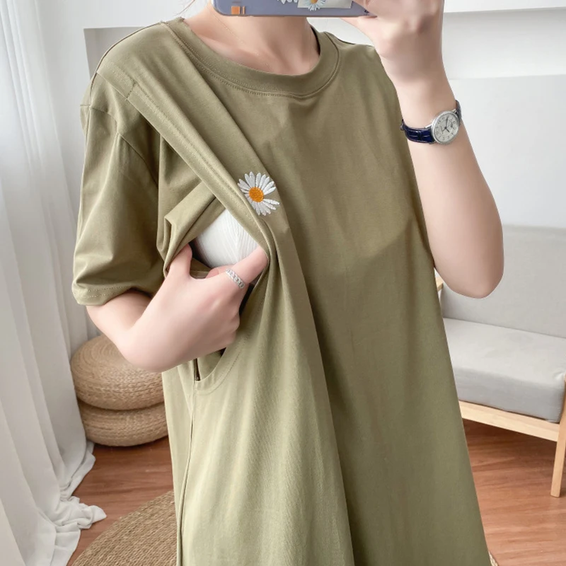 

Maternal Breastfeeding Embroidery Simple Breastfeeding Dress Home Clothes For Women Summer Maternity Clothes Pregnant Clothes