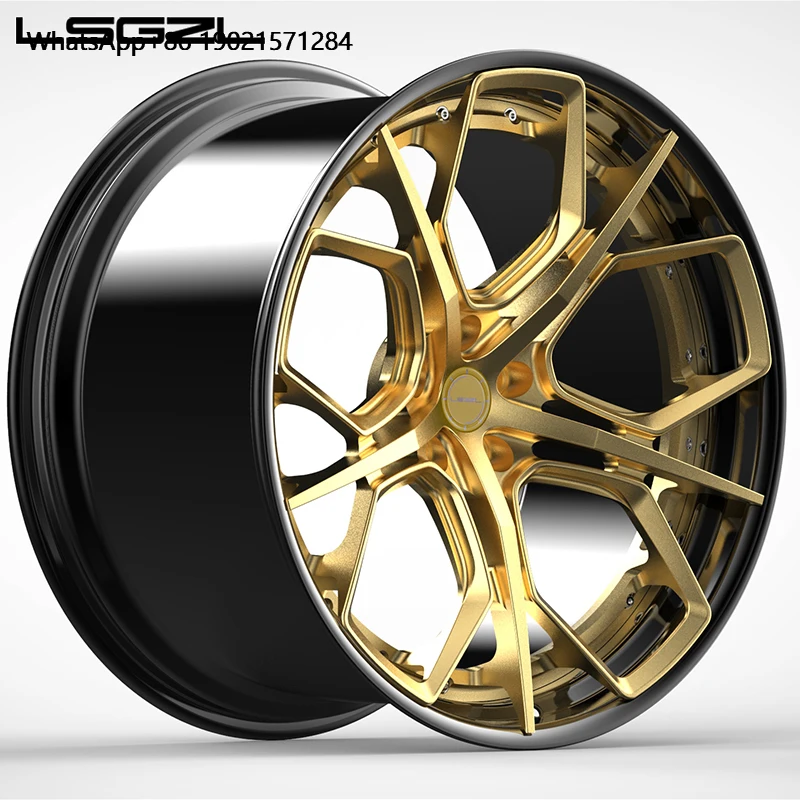 Whells Auto Alloy 2 Piece Forged Brush Gold Black Chrome Rim 5x114.3 5x120 5x130 5x112 5x127 for 488 911 huracan C8