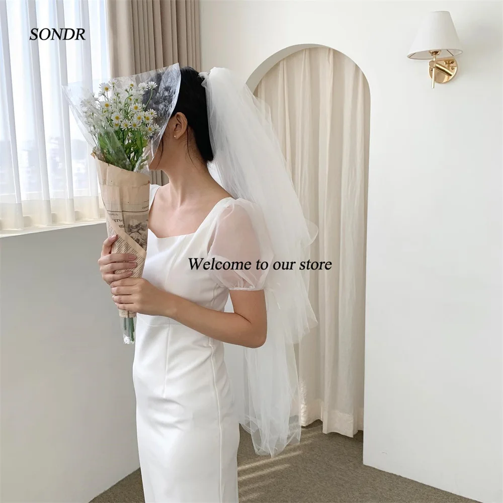 Bly DR-Robe de Mariée Sirène en Satin à Manches Courtes, sur Mesure, Longueur de Rinçage, pour Patients