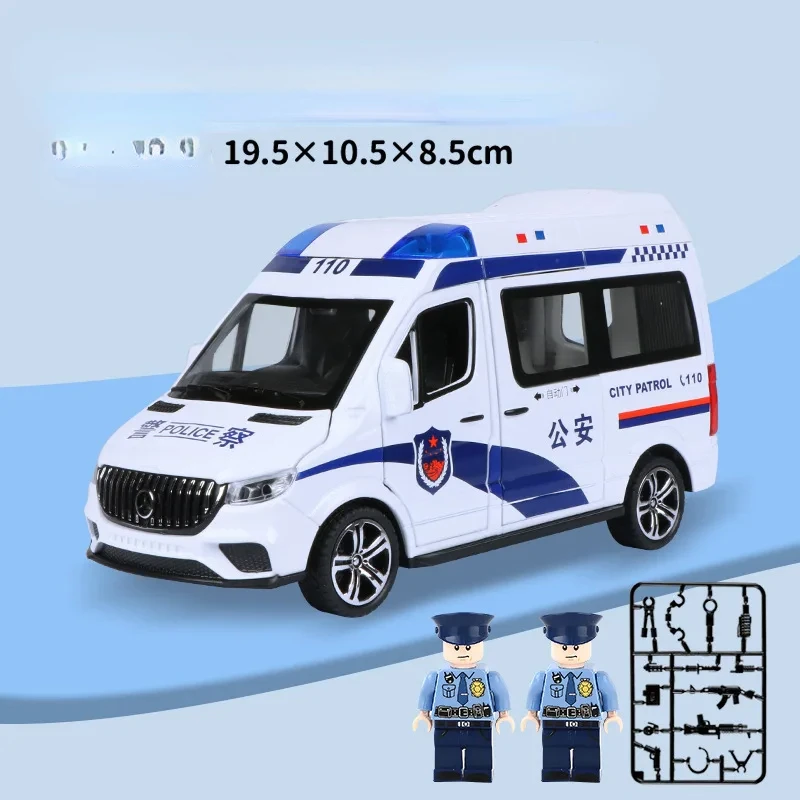 1:24 Mercedes-Benz Hospital Rescue Ambulance Metal Car Model Pull Back Sound and Light Alloy Car Toys for Children Boys Gift C68