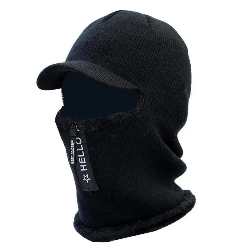 Winter Warm Hat Man Knitted Hat Windproof Thick Warm Cap Face Cover With Zipper Outdoor Camping Hiking Cycling Sportswear