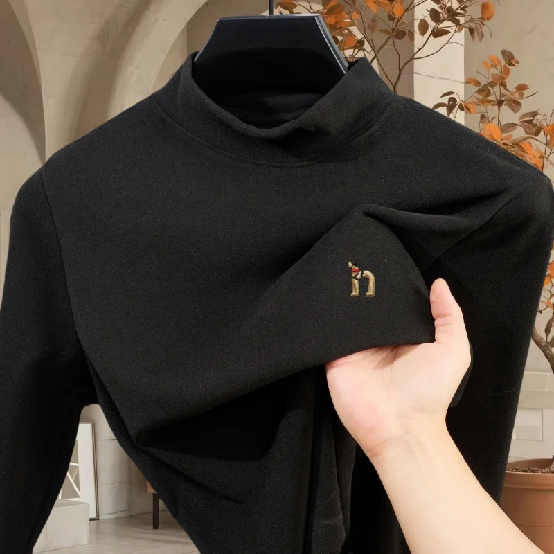 

Высококачественная классическая мужская футболка с вышивкой в виде корейского собаки, с высоким воротом, для весны и осени, новая, из вельвета, брендовая, удобная, пуловер.