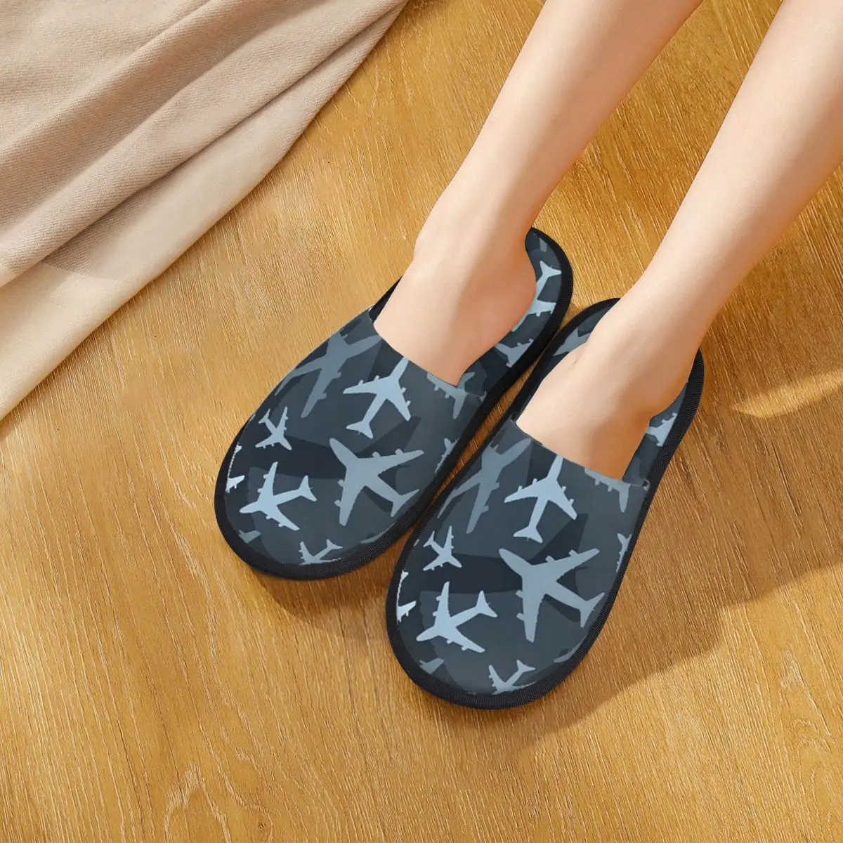 Custom Random Airplanes Pattern Aviation Fighter Pilot Slippers Memory Foam Warm Soft Women House Slipper Indoor Cozy Shoes