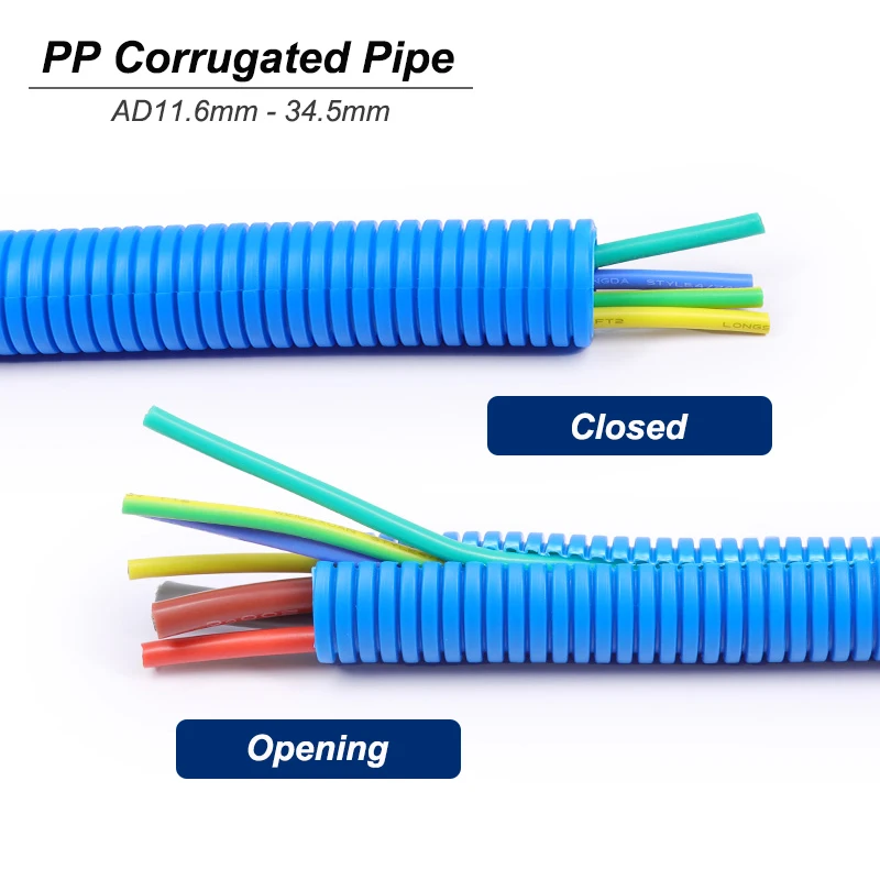 

Гофрированная труба с синей полипропиленовой изоляцией 1/3/5/10 м AD11,6–34,5 мм, пластиковая сильфонная труба, автомобильный кабель, термостойкий защитный рукав
