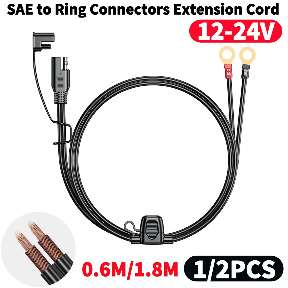 18AWG O Connector Battery Charger Extension Wire 12-24V Ring Terminal Cable Connector Waterproof for Battery Charger/Maintainer