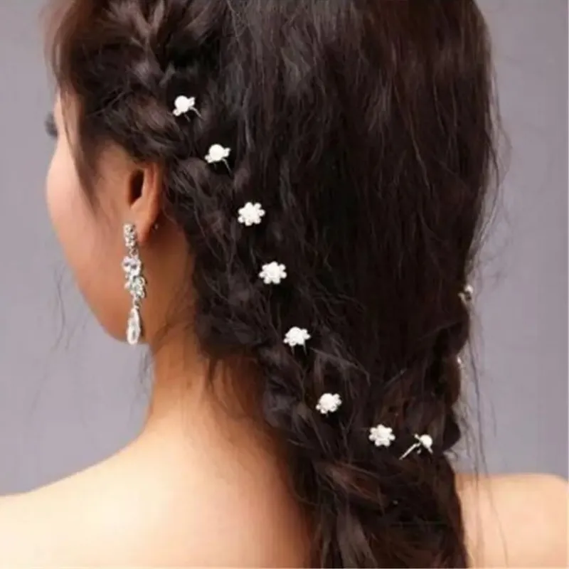 20pcs Crystal Flower Bridal Headwear Rhinestone Hair Pins Hair Barrettes U-Shape Hair Clips Bridal Wedding Women Hair Jewelry