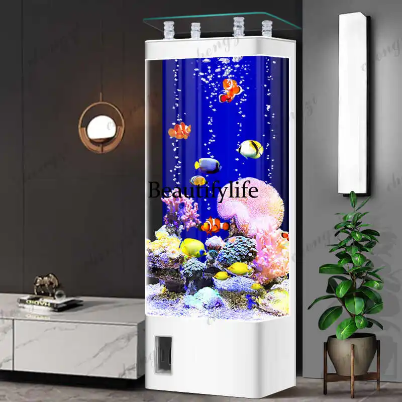 Modern fish tank living room, small household floor-to-ceiling vertical intelligent hot bending integrated aquarium box